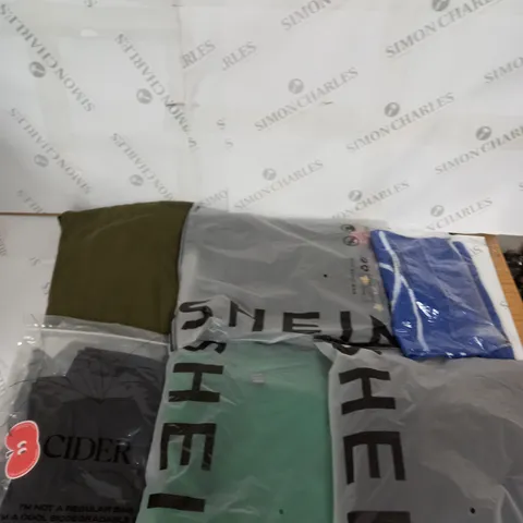 LARGE BOX OF ASSORTED CLOTHING ITEMS IN VARIOUS COLOURS AND SIZES INCLUDING TROUSERS , TOPS AND JUMPERS 