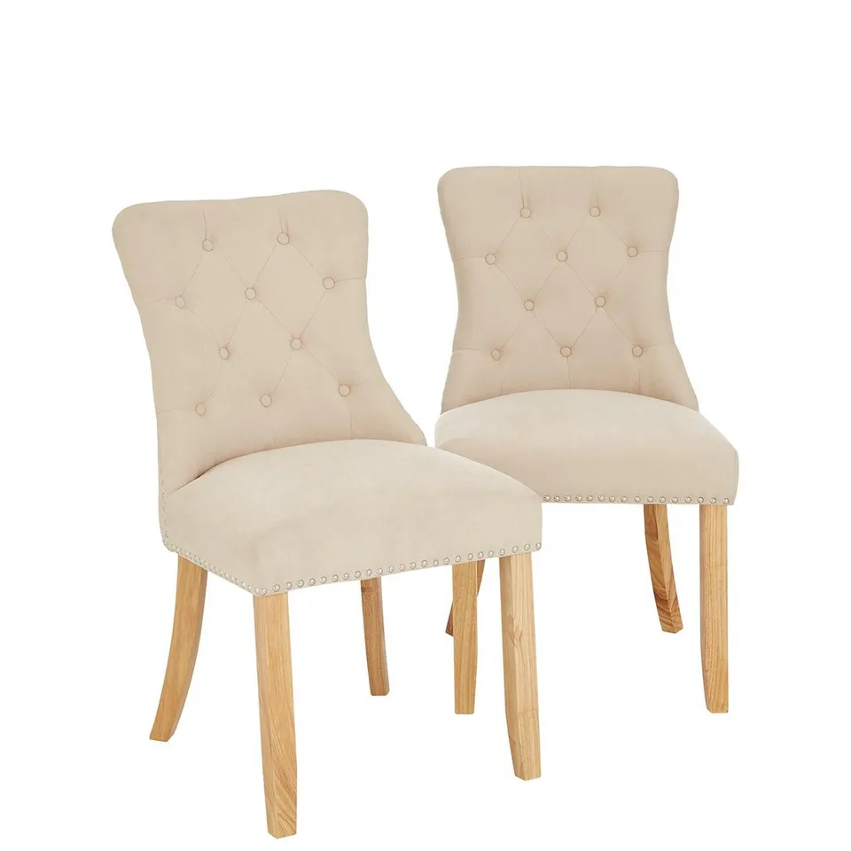 BOXED WARWICK CHENILLE PAIR OF STANDARD DINING CHAIRS NATURAL/OAK 