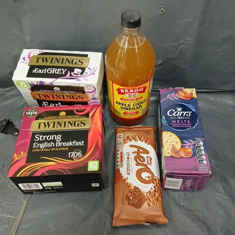 APPROXIMATELY 10 ASSORTED FOOD/DRINK PRODUCTS TO INCLUDE TWININGS TEA, AERO CHOCOLATE, APPLE CIDER VINEGAR ETC 