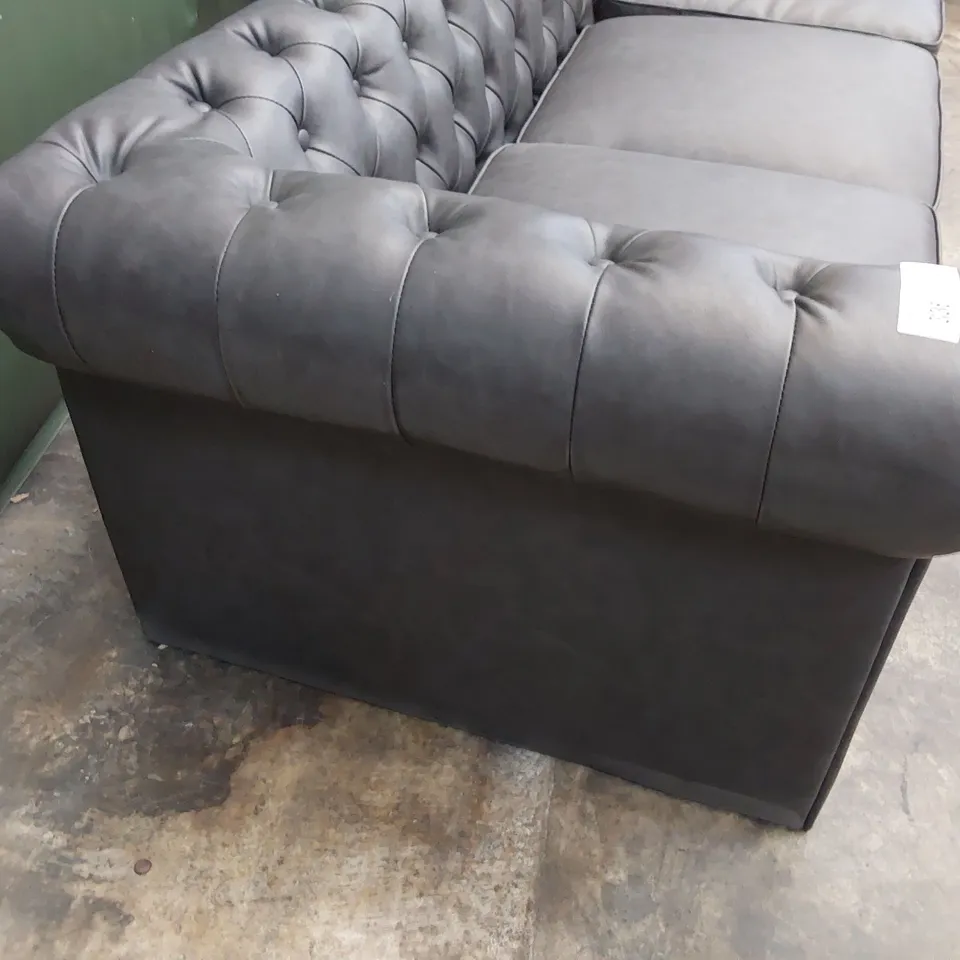 DESIGNER THREE SEATER CHESTERFIELD SOFA STEEL GREY LEATHER 