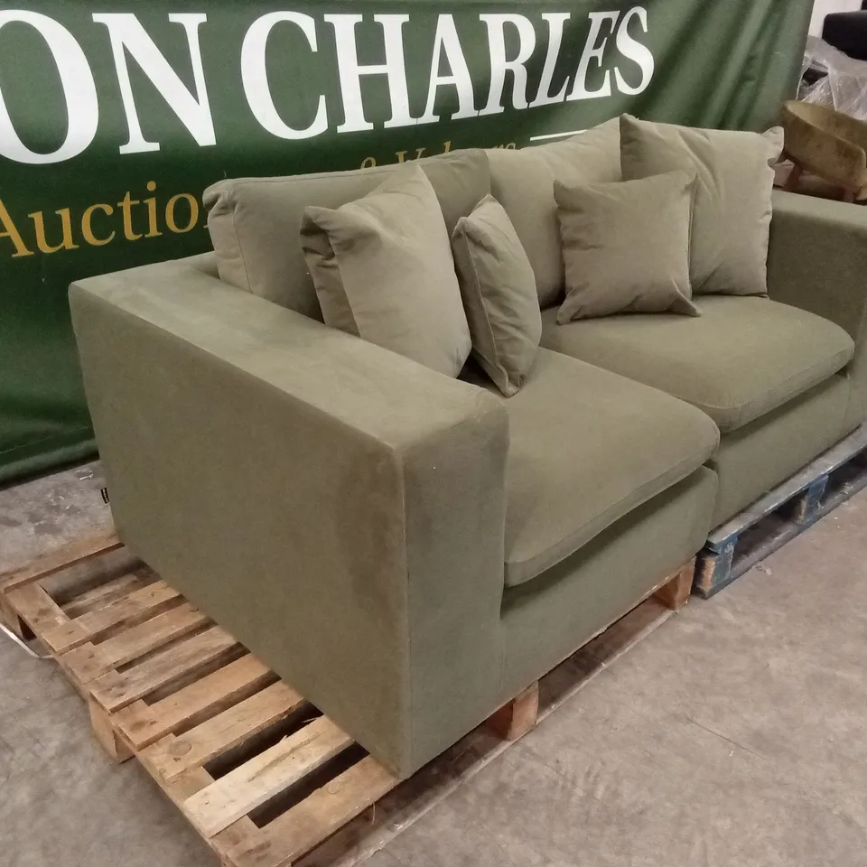QUALITY DESIGNER ASHER 3 SEATER SOFA - GREEN VELVET