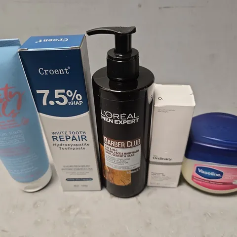 APPROXIMATELY 13 ASSORTED HEALTH & BEAUTY ITEMS TO INCLUDE - VASELINE BABY PROTECTING JELLY , THE ORDINARY HYLURONIC ACID 2% B5 , CROENT WHITE TOOTH REPAIR ETC