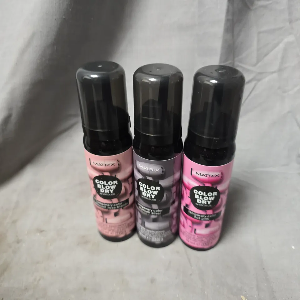 APPROXIMATELY 20 ASSORTED MATRIX BLOW DRY SPRAYS TO INCLUDE ROSE BLONDE, HOT PINK, TITANIUM SILVER, ETC - COLLECTION ONLY