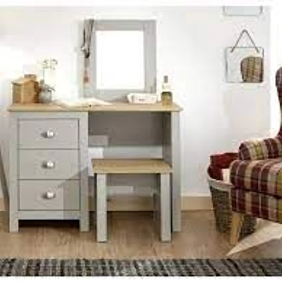 BOXED LANCASTER DRESSING TABLE AND STOOL IN GREY, COMPLETE 3 BOXES 