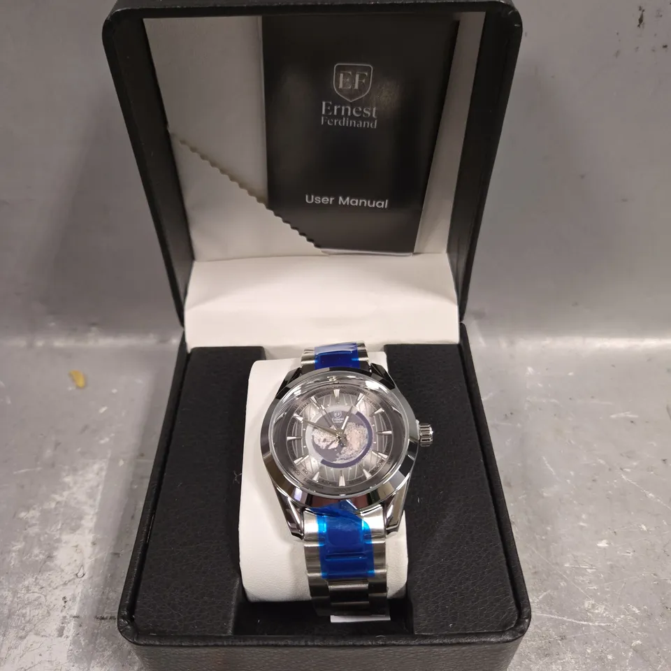 MENS ERNEST FERDINAND WATCH – GLOBAL DIAL – STAINLESS STEEL STRAP