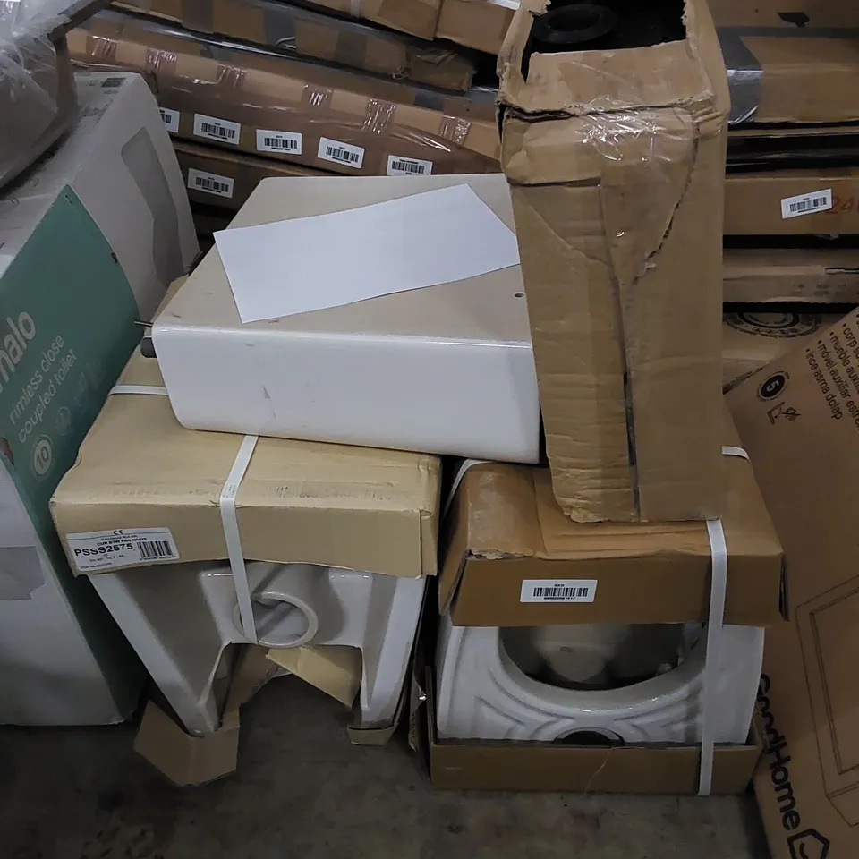 4 X ASSORTED TOILET BASINS AND PARTS ETC