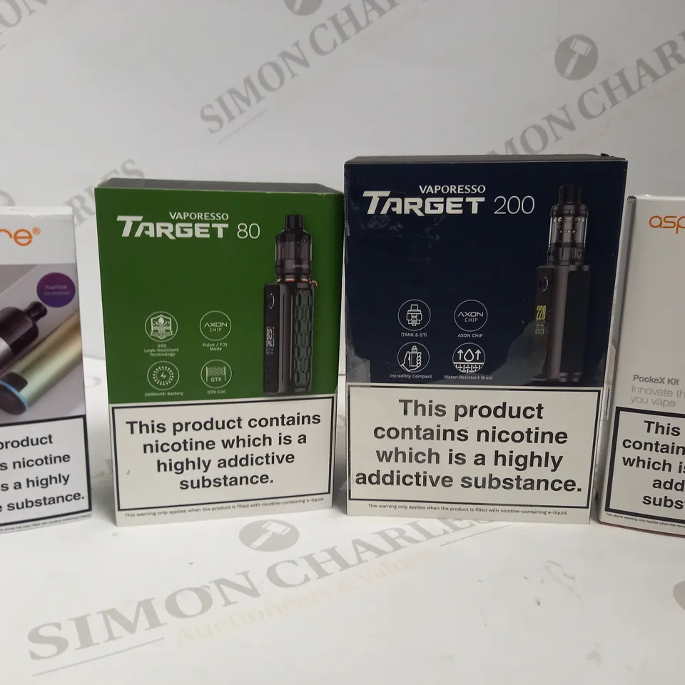 LOT OF 28 ASSORTED VAPING DEVICES & ACCESSORIES, TO INCLUDE ASPIRE, VAPORESSO, ETC