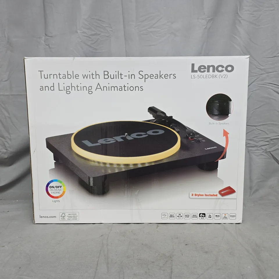 BOXED LENCO LS-50LEDK (V2) TURNTABLE WITH BUILT-IN SPEAKERS