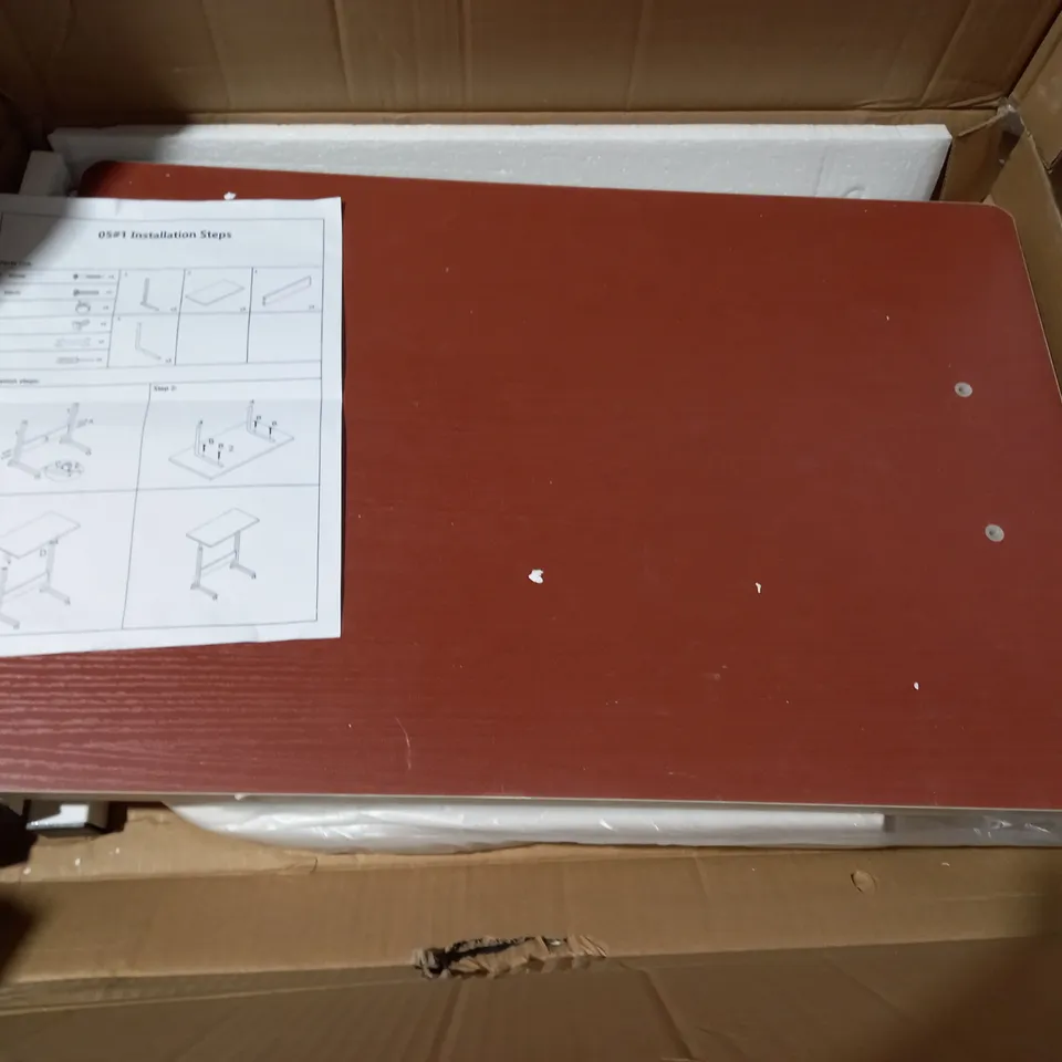 BOXED DESIGNER BROWN WOOD EFFECT/WHITE WHEELED TABLE