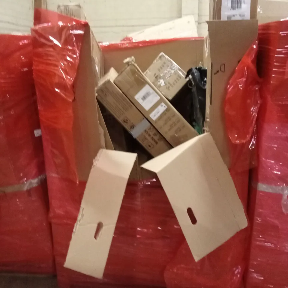 PALLET OF ASSORTED HOUSEHOLD GOODS AND PRODUCTS TO INCLUDE; WALKING PADS, SEAT CUSHIONS, BOXED FURNITURE ETC