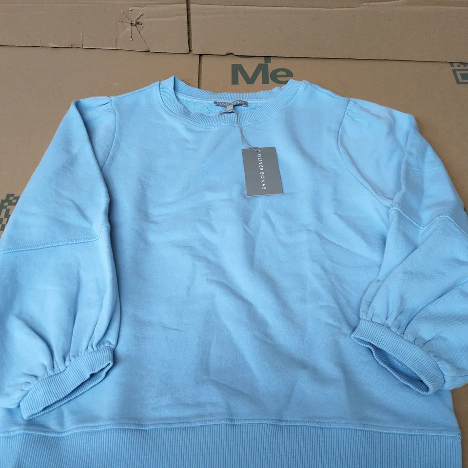 OLIVER BONAS LANTERN SLEEVE SWEAT IN BLUE - UK 10