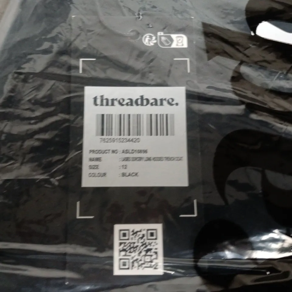 BAGGED THREADBARE. BLACK LADIES SORCERY LONG HOODED TRENCH COAT -  UK 12