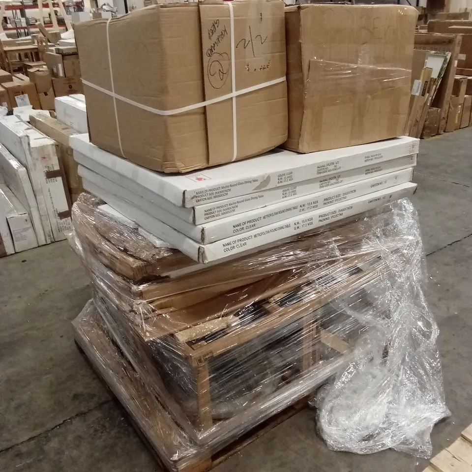 PALLET OF INCOMPLETE DESIGNER FURNITURE PARTS AND PIECES 