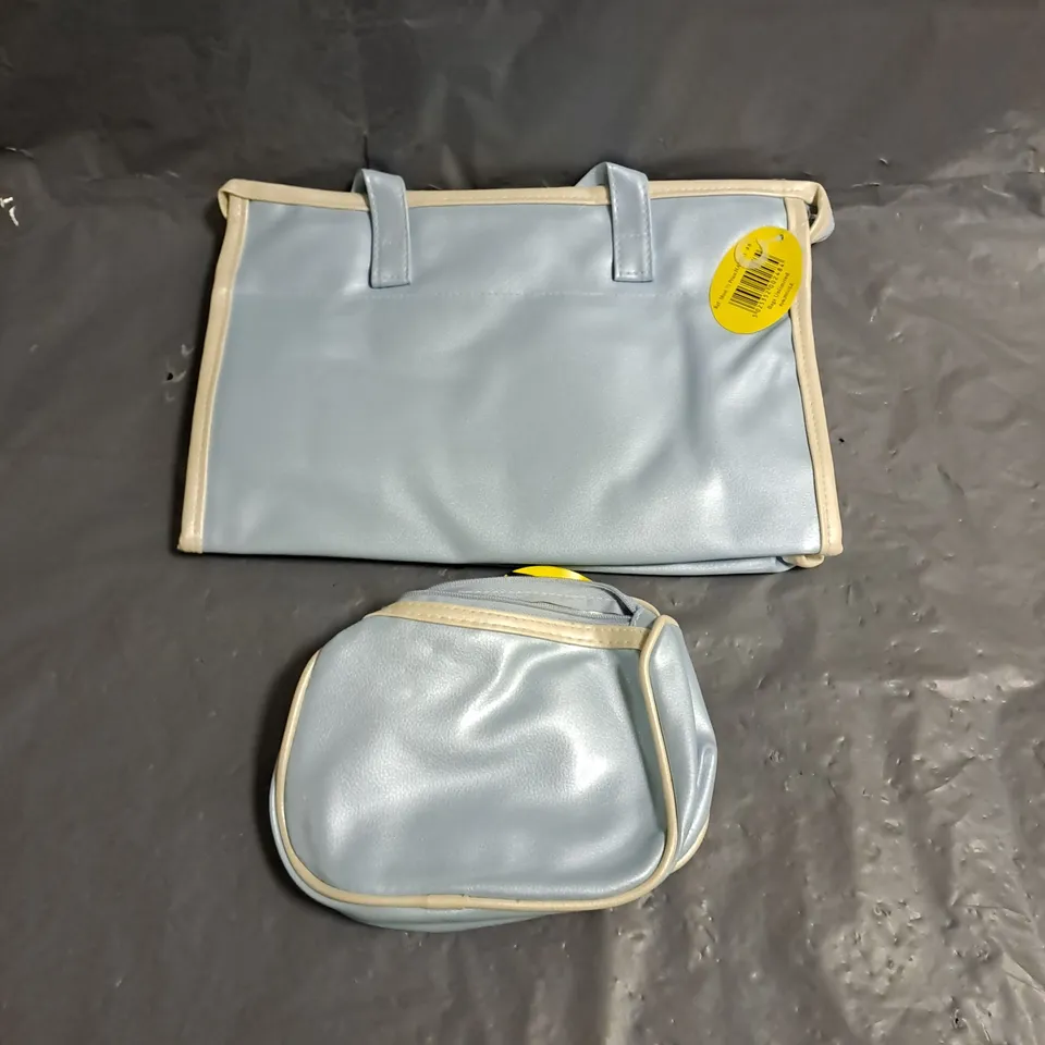 BOX OF APPROX 100 BAGS UNLIMITED HANDBAG & MATCHING PURSE IN BLUE - COLLECTION ONLY