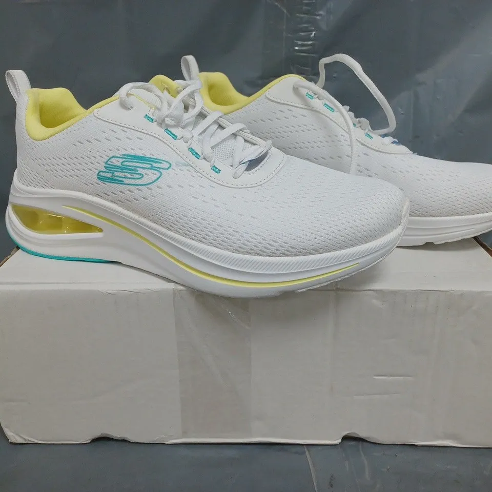 BOXED PAIR OF SKECHERS SKECH-AIR META AIRED OUT LACE UP TRAINERS IN WHITE SIZE 6