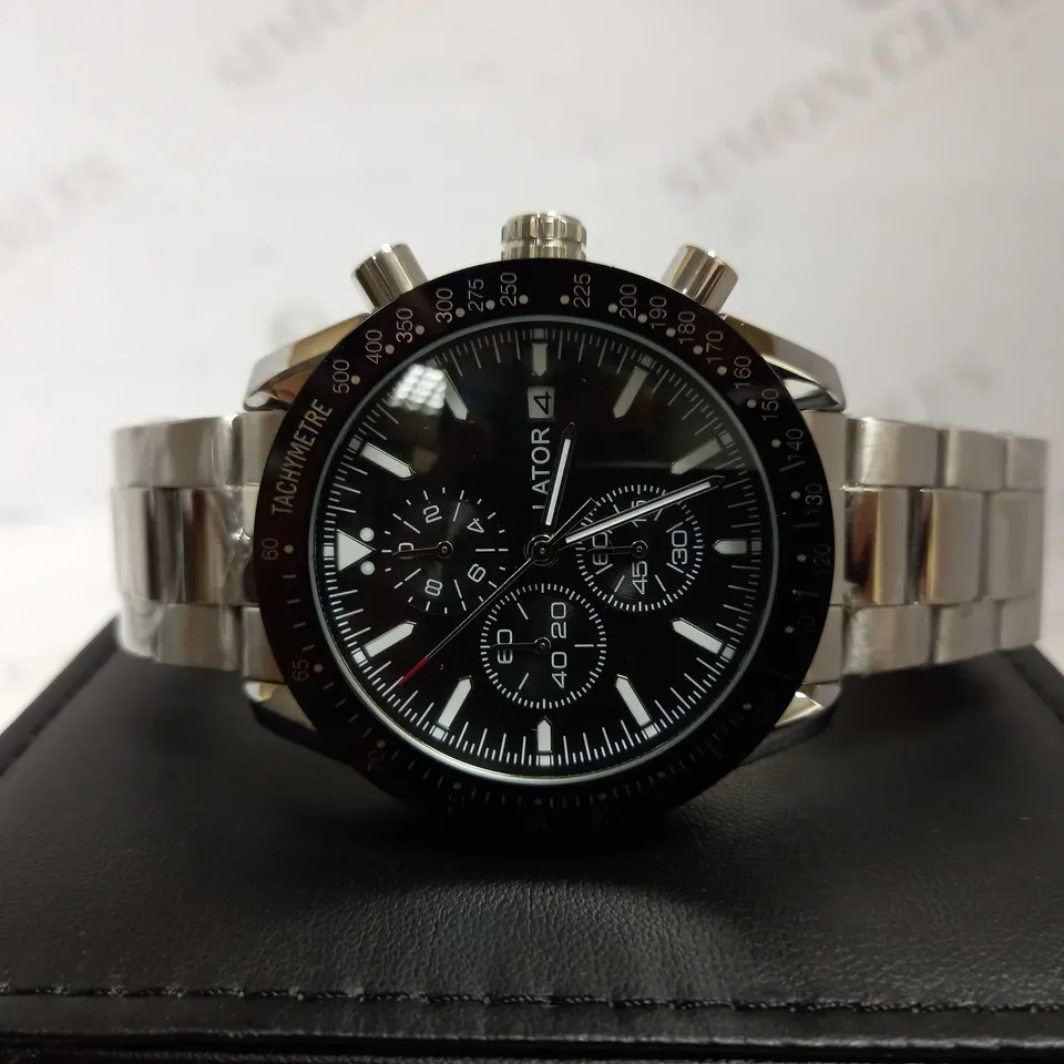 LATOR CALIBRE BLACK DIAL CHRONOGRAPH STYLE BRACELET STRAP WATCH RRP £635