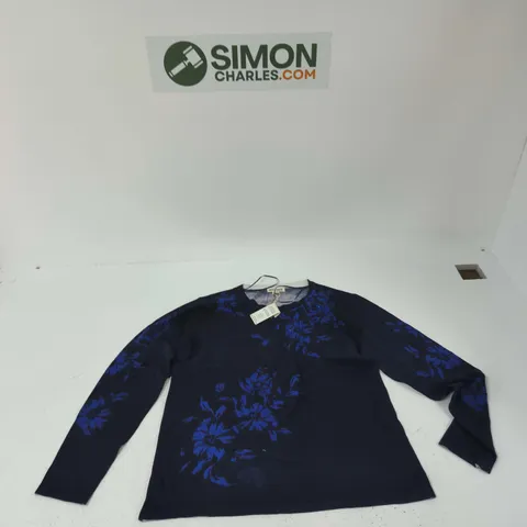 MUDFLOWER NAVY FLORAL KNIT JUMPER – UK 14