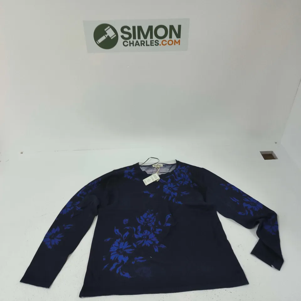 MUDFLOWER NAVY FLORAL KNIT JUMPER – UK 14