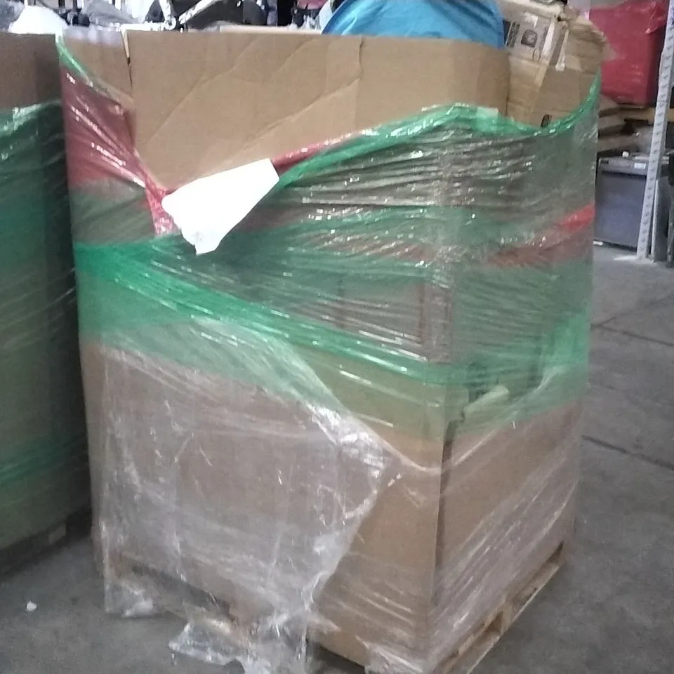 PALLET OF ASSORTED ITEMS INCLUDING FIRE BOWL, PARASOL BASE SET, FOLDING MINI TENT, KARMIC CHAIR BLACK, GLASS TABLE BLACK 