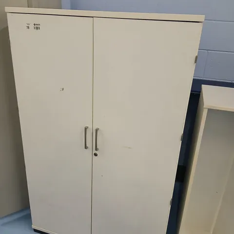 WHITE TWO-DOOR FREESTANDING CABINET WITH ADJUSTABLE INTERIOR SHELF