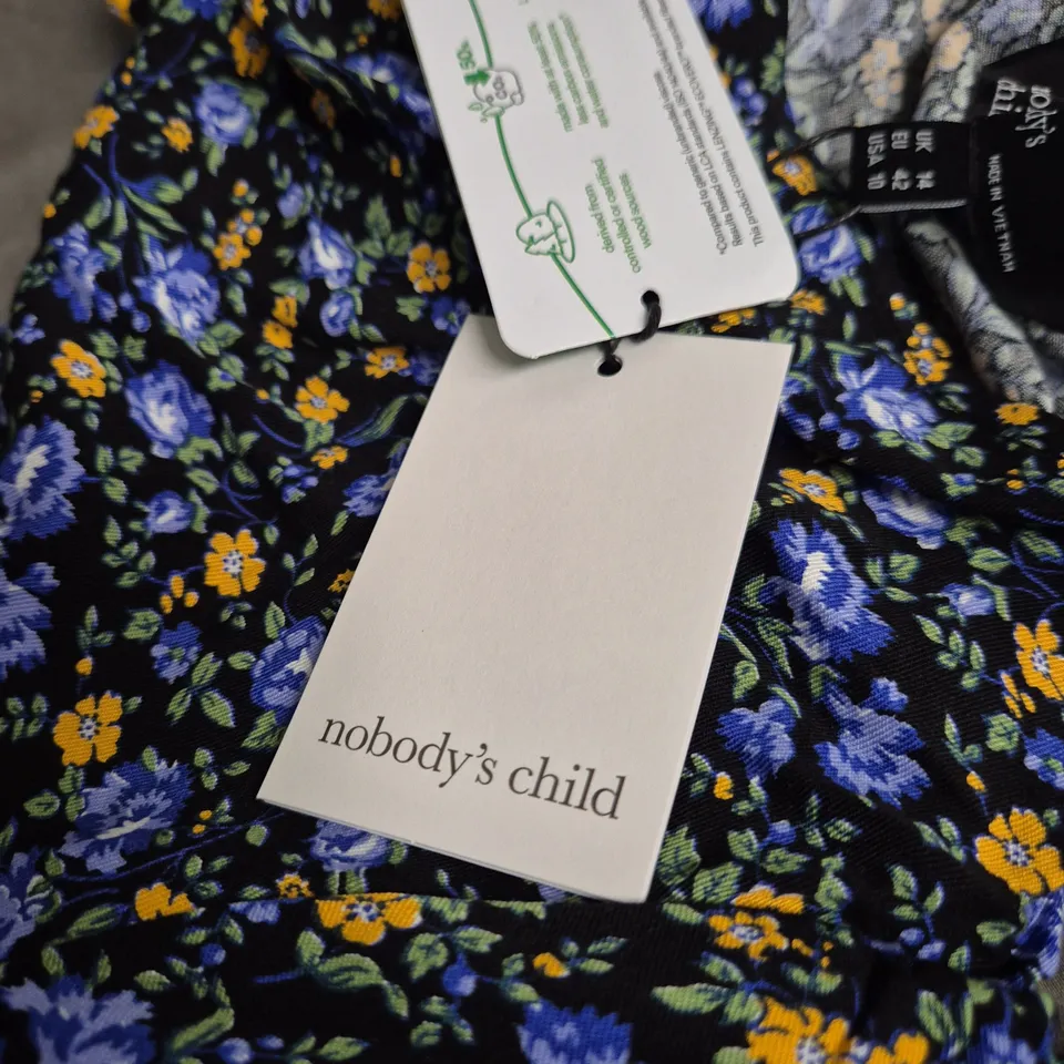 NOBODY'S CHILD FLORAL PRINT DRESS – NAVY, UK 14 (EU 42, US 10)