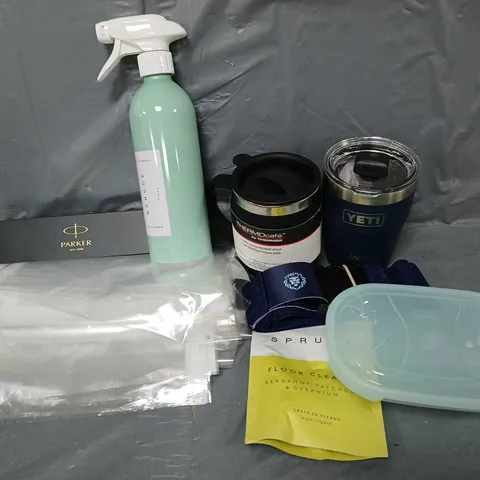 APPROXIMATELY 12 ASSORTED HOUSEHOLD ITEMS TO INCLUDE CUSTOM PEN, THERMOCAFE THERMOS, FLOOR CLEANER, ETC