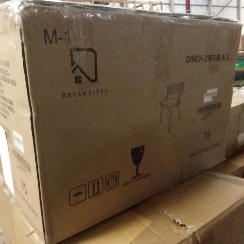 BOXED SET OF 2 BLACK METAL AND VELVET DINING CHAIRS