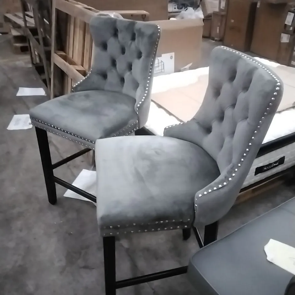 LUX VELVET UPHOLSTERED BAR STOOLS - GREY (SET OF 2)