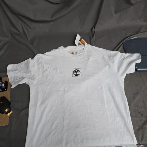 TIMBERLAND WHITE T-SHIRT WITH TREE LOGO – FRONT CHEST & LARGE BACK GRAPHIC UK M