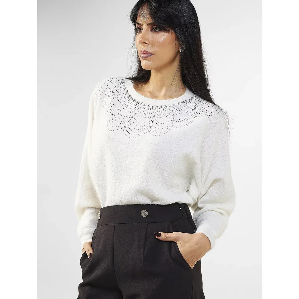 MONSOON EVIE EMBELLISHED JUMPER IN WHITE SIZE MEDIUM