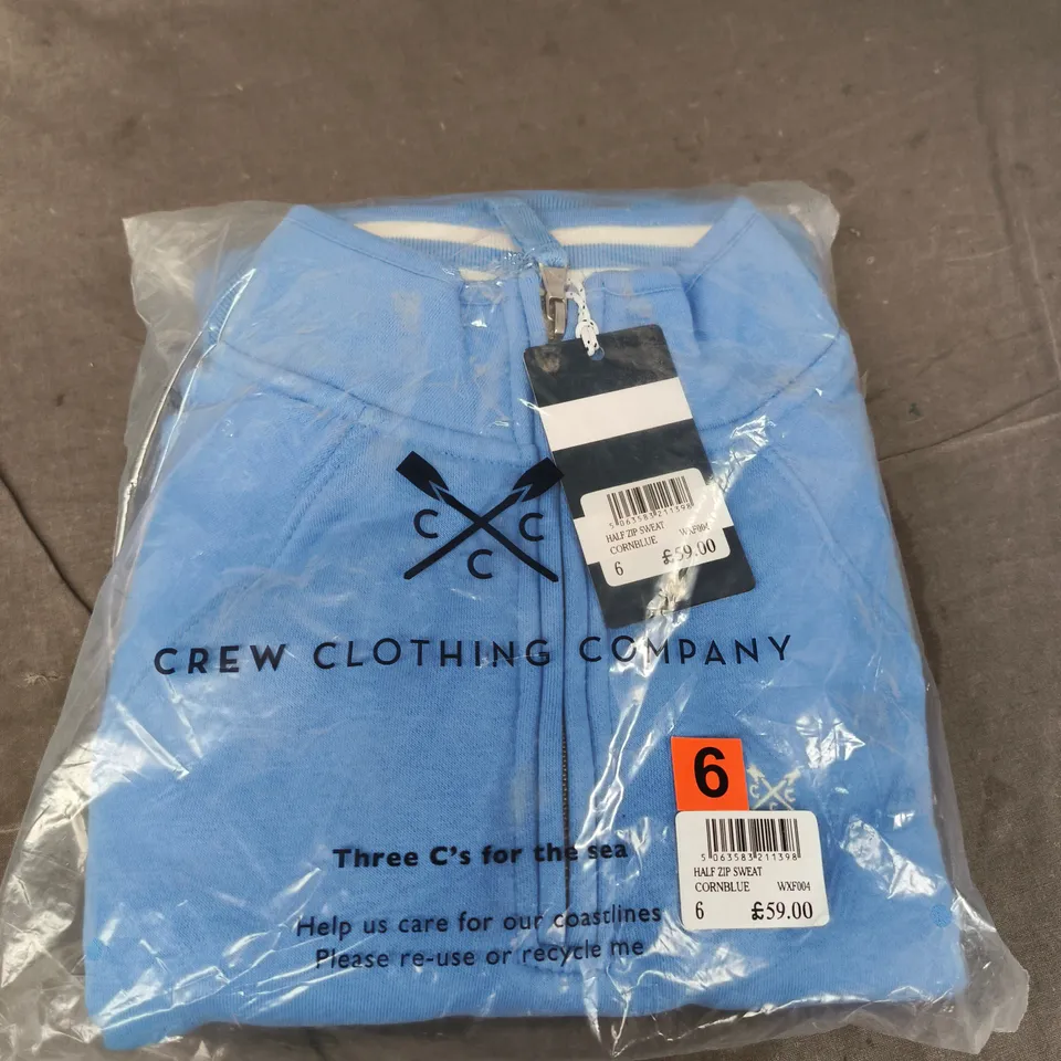 CREW CLOTHING COMPANY HALF ZIP SWEATSHIRT – CORNBLUE, UK SIZE 6, MEN'S
