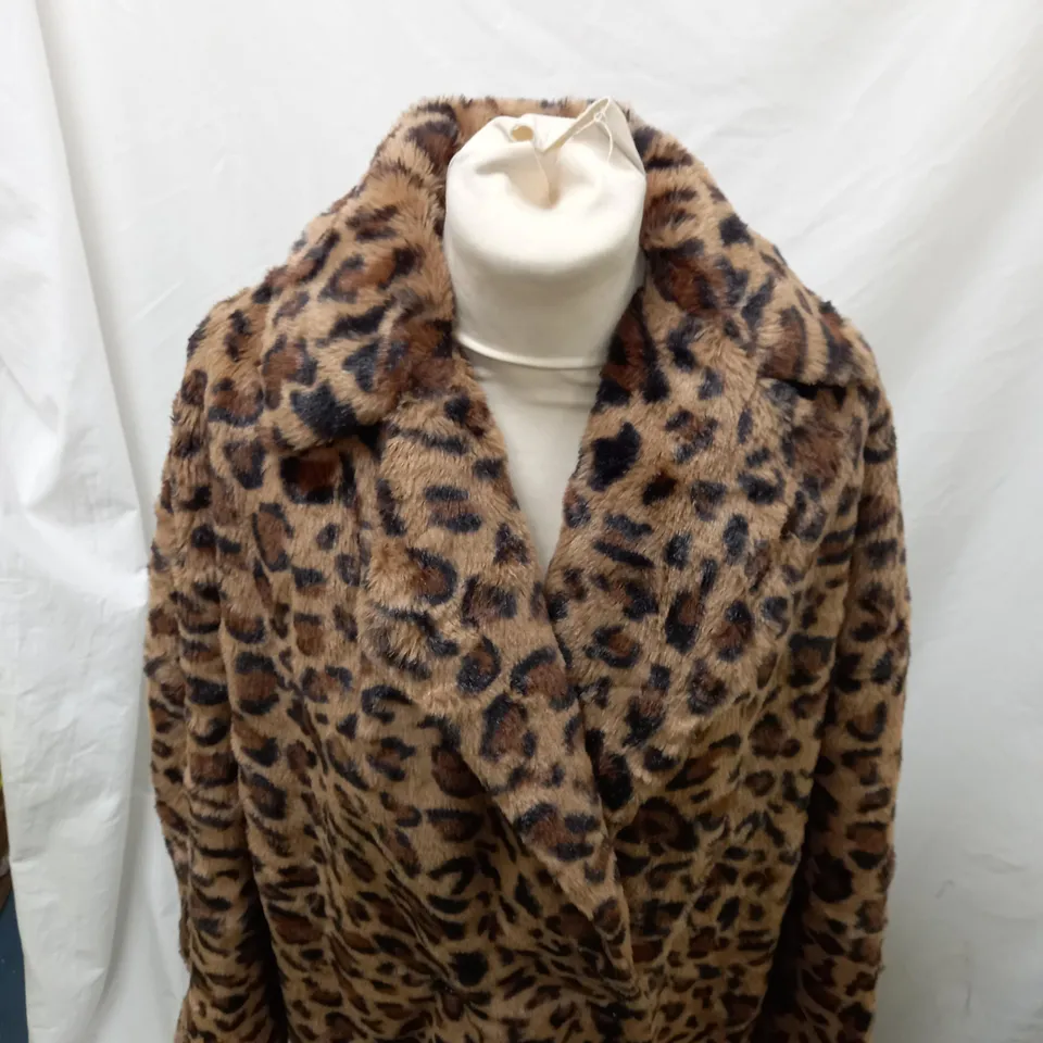 HELENE BERMAN DOUBLE BREASTED FAUX FUR COAT LEOPARD SIZE 12