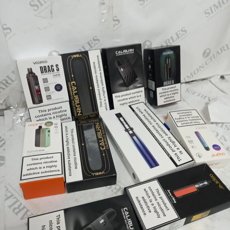 BOX OF APPROXIMATELY 10 ASSORTED E-CIG PRODUCTS TO INCLUDE ASPIRE, OXVA, VAPORESSO ETC