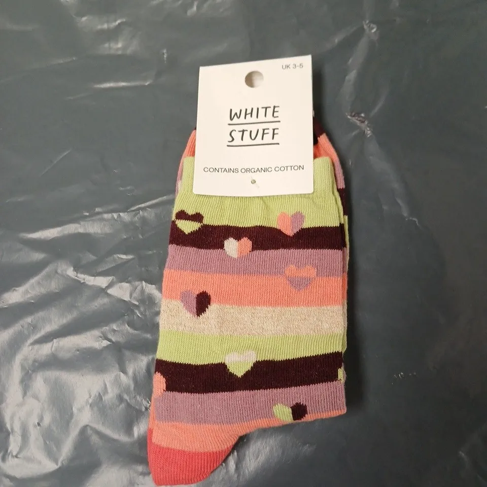 WHITE STUFF SOCKS – STRIPED HEART PATTERN, UK 3-5