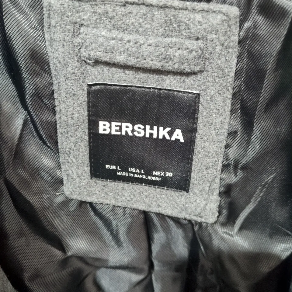 BERSHKA WOOL-BLEND COAT, GREY, LONGLINE – UK 40 (EUR L)