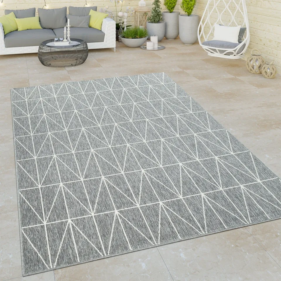 BRAND NEW BAGGED PACO FLAT WOVEN GEOMETRIC SHAPES AREA RUG - GREY // SIZE: 80 X 150cm