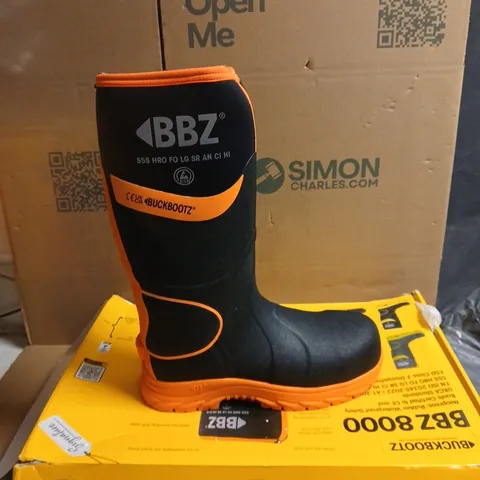 BUCKBOOTS FULL SAFETY WELLINGTON BOOT BLACK WITH HI VIS BOXED UK SIZE 10