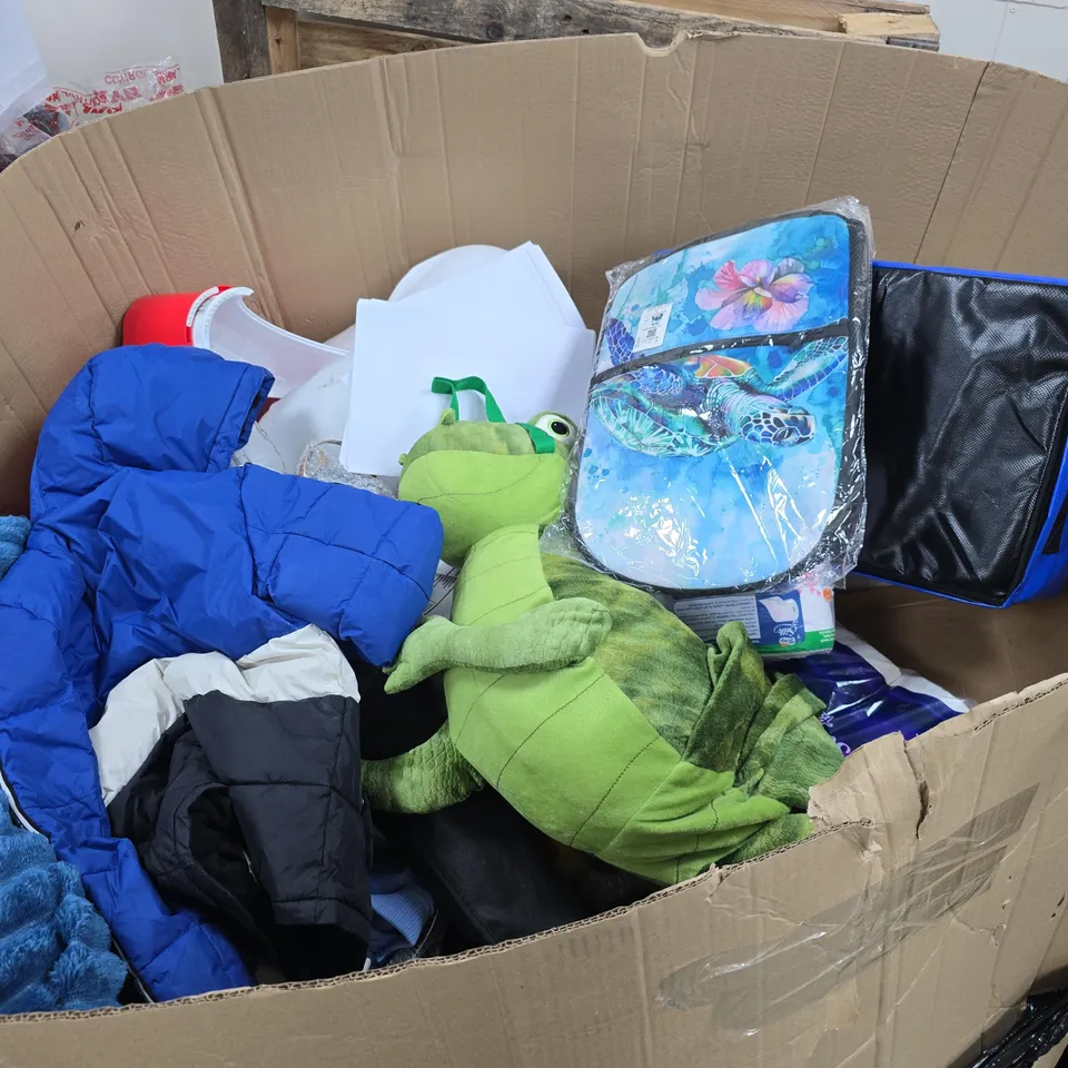 PALLET CONTAINING A LARGE AMOUNT OF ASSORTED HOUSEHOLD ITEMS TO INCLUDE TOILET ROLLS, CLOTHING, BACK PACK ETC