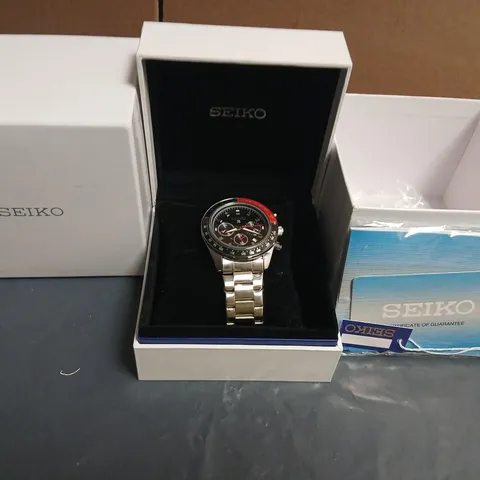 SEIKO CHRONOGRAPH STAINLESS STEEL WRISTWATCH – BOXED WITH WARRANTY CARD