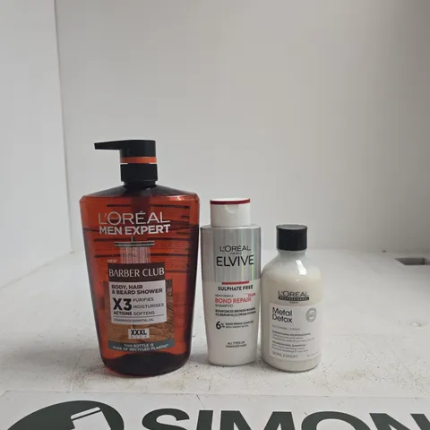 L’ORÉAL PARIS MEN EXPERT BARBER CLUB BODY, HAIR & BEARD SHOWER; ELVIVE BOND REPAIR SHAMPOO; METAL DETOX SHAMPOO – SET OF 3