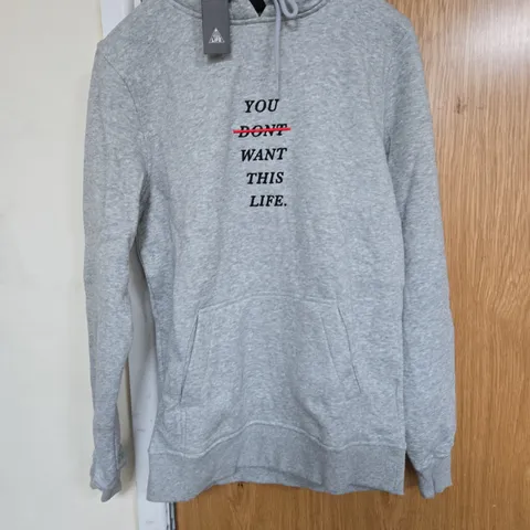 GREY HOODIE WITH PRINTED SLOGAN YOU DONT WANT THIS LIFE SIZE S