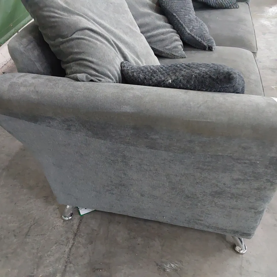 DESIGNER THREE SEATER SOFA WITH SCATTER CUSHIONS GREY FABRIC 