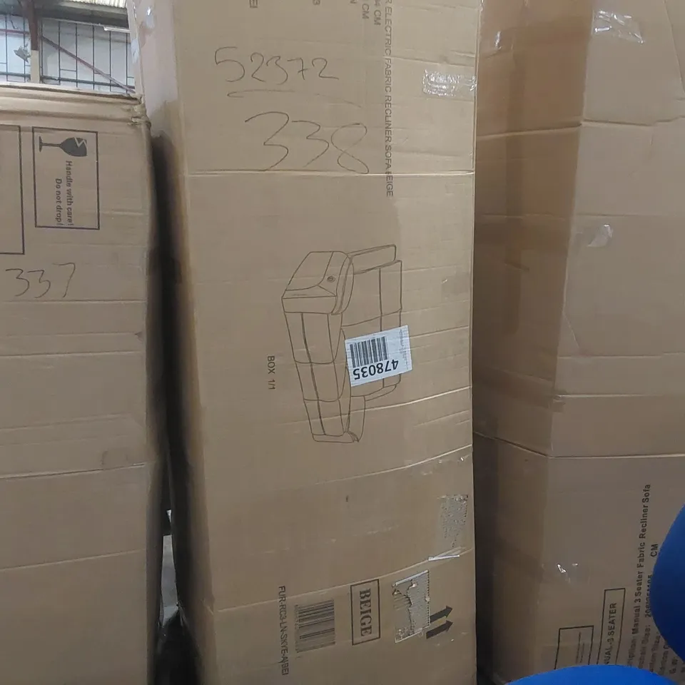 BOXED SKYE 3 SEATER ELECTRIC FABRIC RECLINER SOFA BEIGE