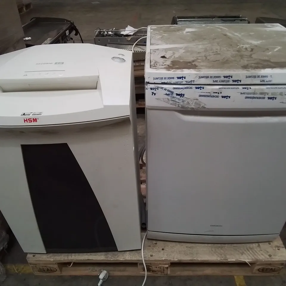 LOT OF 2 APPLIANCES INCLUDES HSM SECURITY B34 DOCUMENT SHREDDER AND STATESMAN FULL SIZE DISHWASHER