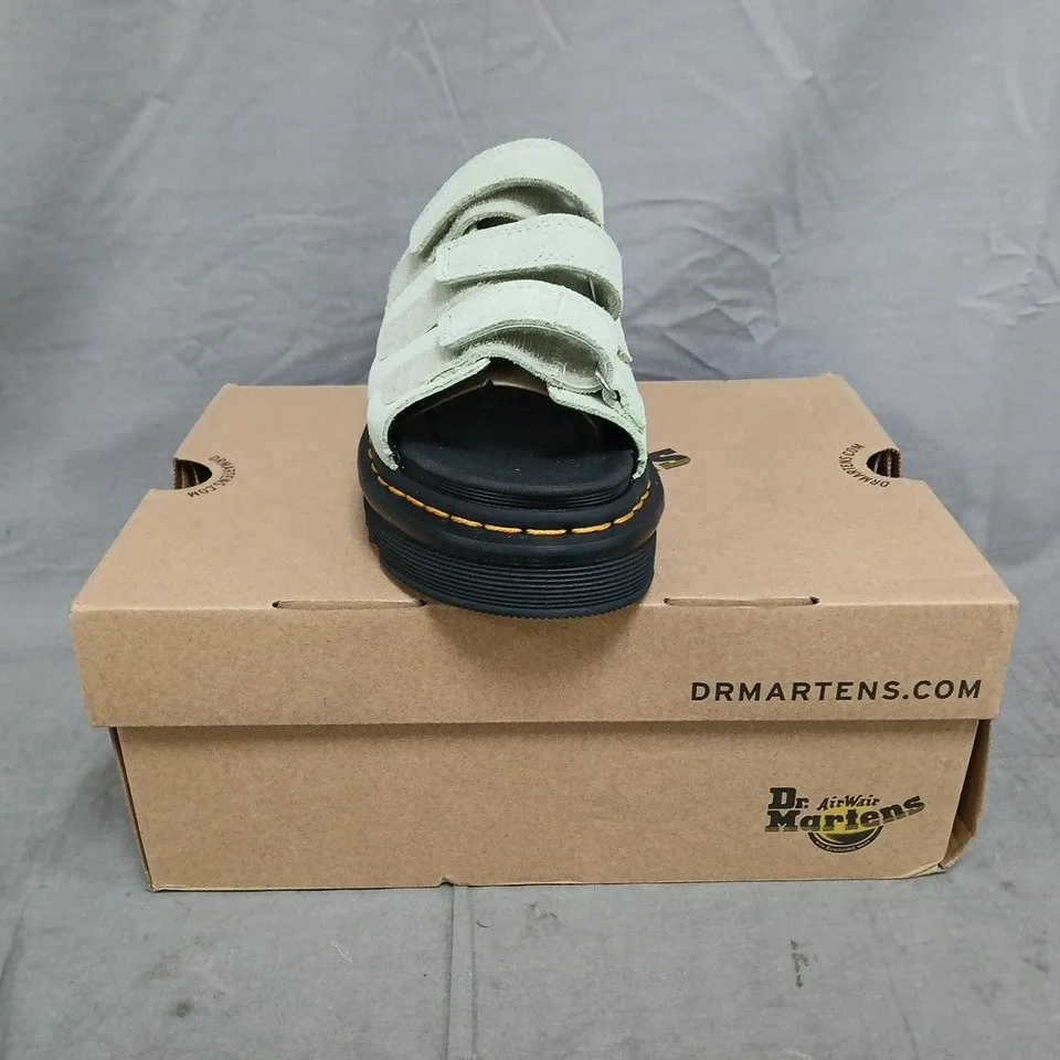BOXED PAIR OF DR MARTENS RAINE SLIDE SANDALS IN SAGE GREEN SIZE UK 4