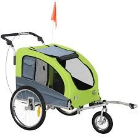 BOXED PAWHUT DOG BIKE TRAILER PET STROLLER CART CARRIER FOR BICYCLE 360° ROTATABLE WITH REFLECTORS 3 WHEELS HITCH COUPLER PUSH/ PULL/ BRAKE WATER RESISTANT GREEN