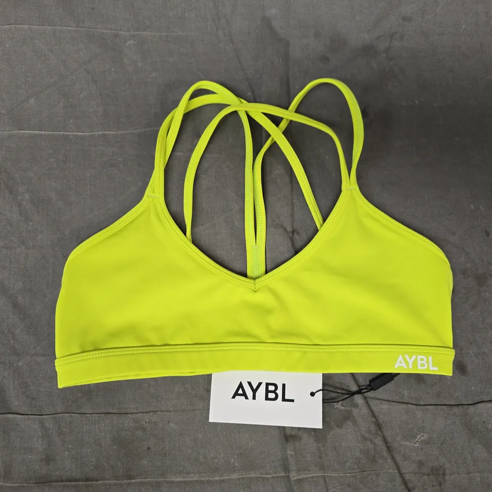 AYBL ESSENTIAL STRAPPY SPORTS BRA IN LIME PUNCH SIZE SMALL