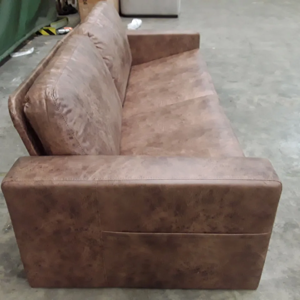 QUALITY DESIGNER 3 SEATER SOFA - BROWN LEATHER