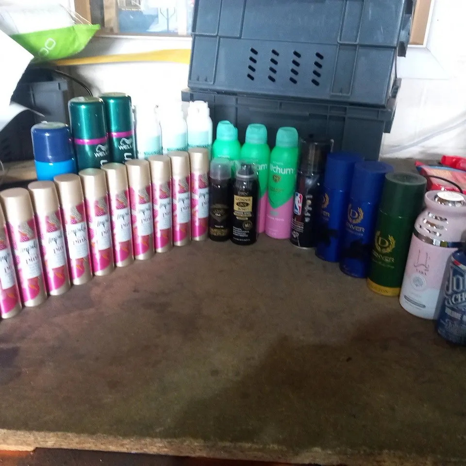 APPROXIMATELY 30 ASSORTED AEROSOL SPRAYS TO INCLUDE; IMPULSE, WELLA, MITCHM, YARA AND EBIN