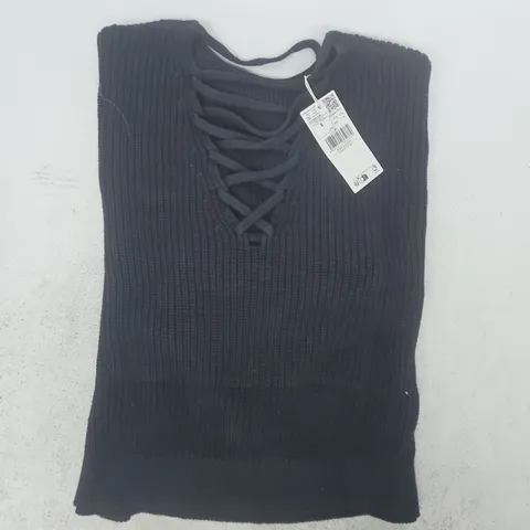 MANGO CUT-OUT KNITTED SWEATER IN NAVY SIZE SMALL